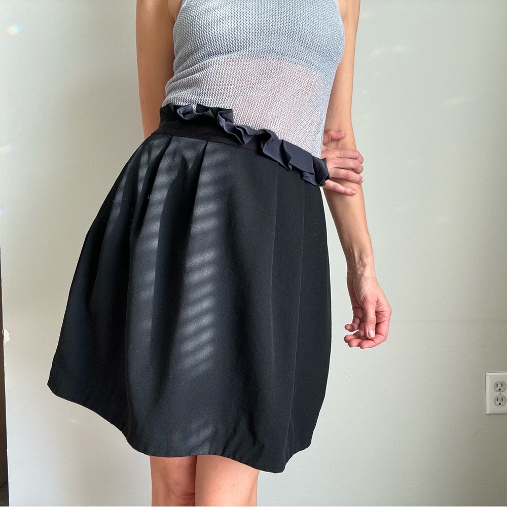*3.1 Phillip Lim Black Ruffle Waist  100% wool Pleated Mini Skirt - Size 8